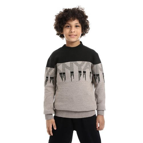 Wool Boys Pullover With Multi Design