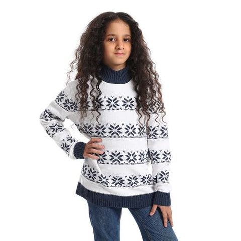 Girls Wool Pullover with Design blue star