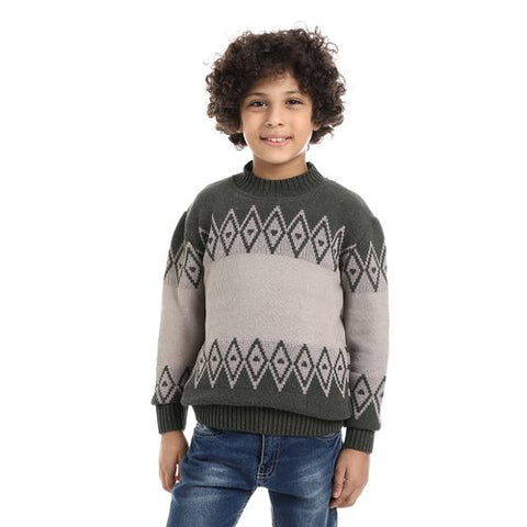 Wool Boys Pullover With Multi Design