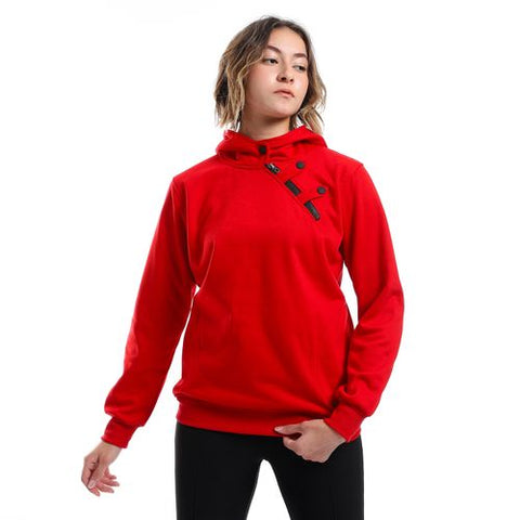 Women's sweatshirt with a pocket, zipper and buttons on the neck