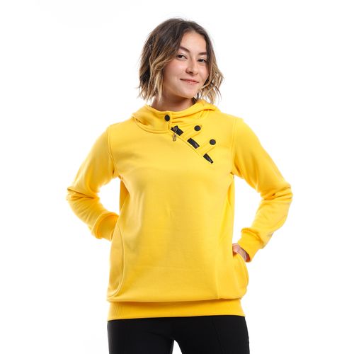 Women's sweatshirt with a pocket, zipper and buttons on the neck