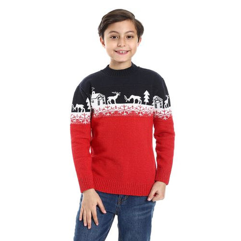 Wool Boys Pullover With Multi Design-multicolour