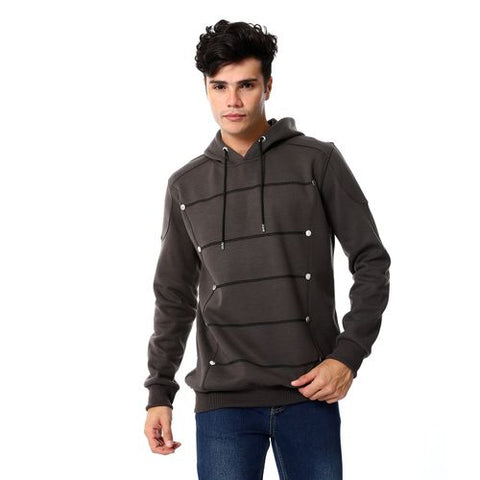 Mens Closed Hoodie With Silver Buttons