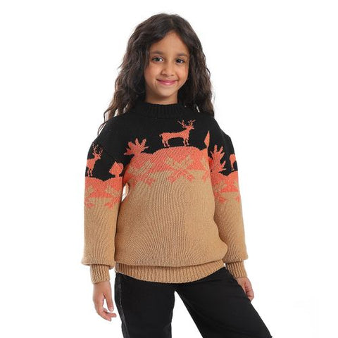 Girl's wool pullover with multicolor design