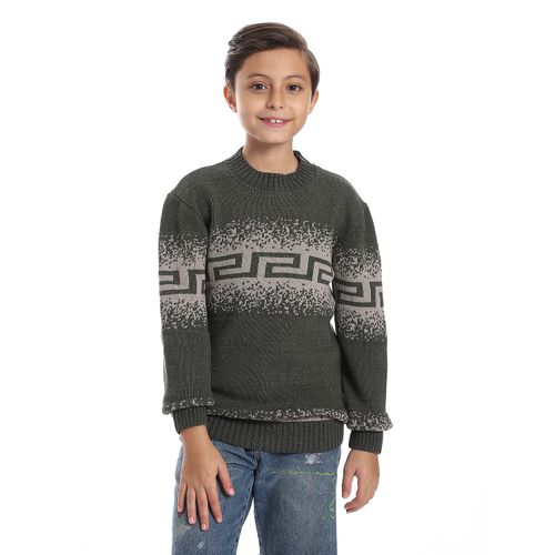 Wool Boys Pullover With Multi Design