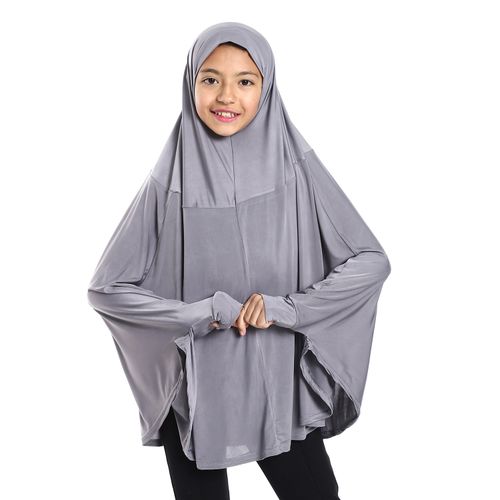 Plain Prayer Veil For Girls With Long Sleeves-grey