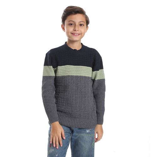 Wool Boys Pullover With Multi Design