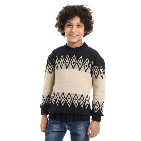 Wool Boys Pullover With Multi Design