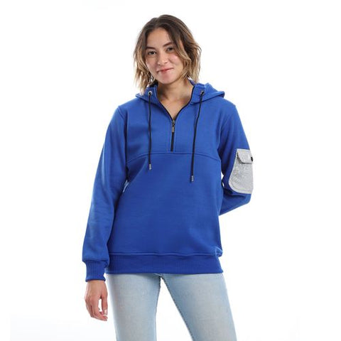 women's sweatshirt with sleeve pocket and zipper