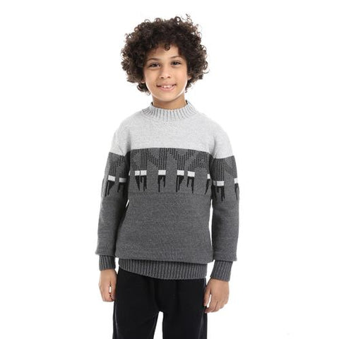 Wool Boys Pullover With Multi Design