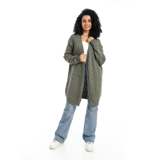 كارديجان صوف حريمي واسع طويل -green cardigan wool 
