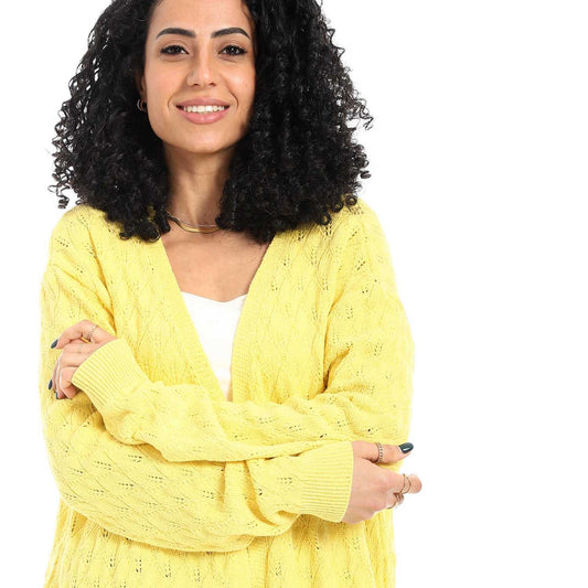 كارديجان صوف حريمي واسع طويل -yellow cardigan wool 