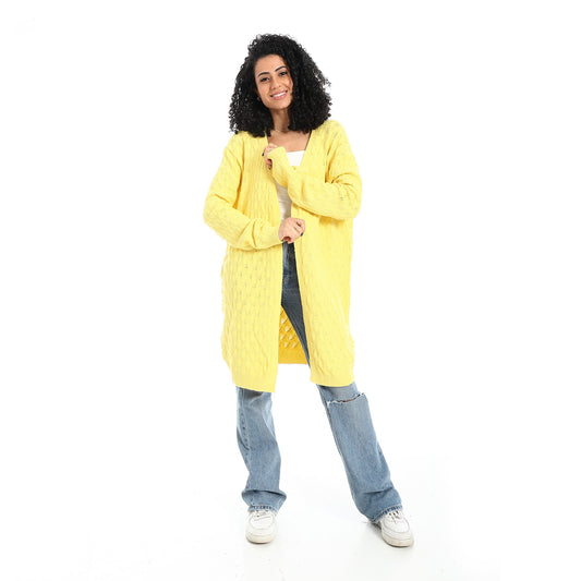 كارديجان صوف حريمي واسع طويل -yellow cardigan wool 
