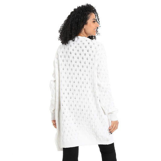 كارديجان صوف حريمي واسع طويل -White cardigan wool 