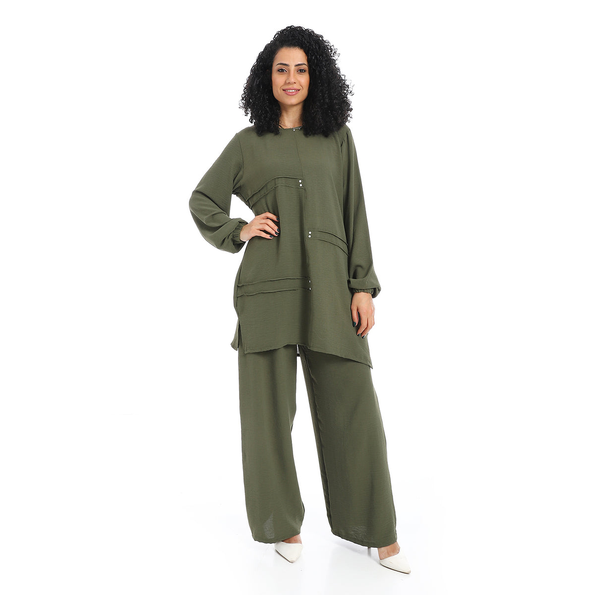 Women's two-piece closed Suit-طقم كتان نسائي واسع من قطعتين