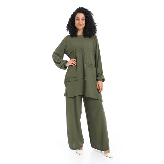Women's two-piece closed Suit-طقم كتان نسائي واسع من قطعتين
