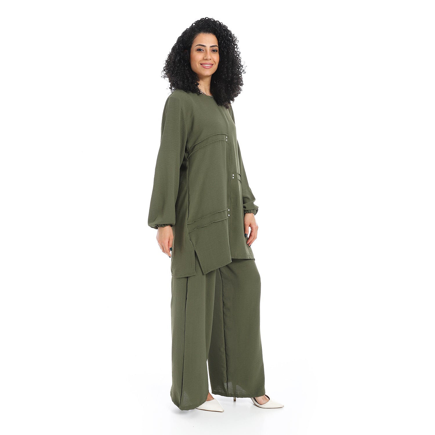 Women's two-piece closed Suit-طقم كتان نسائي واسع من قطعتين