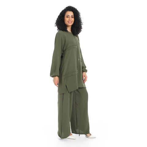 Women's two-piece closed Suit-طقم كتان نسائي واسع من قطعتين