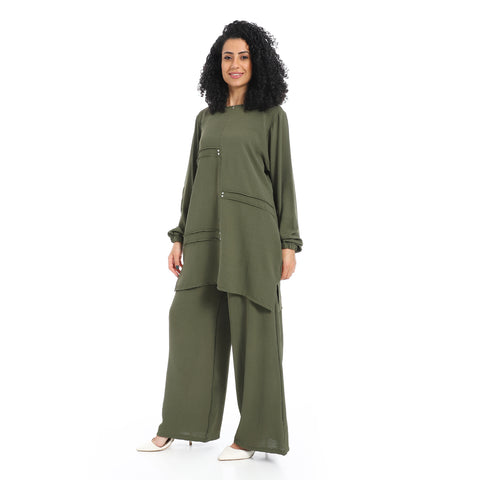 Women's two-piece closed Suit-طقم كتان نسائي واسع من قطعتين