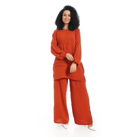 Women's two-piece closed Suit-طقم كتان نسائي واسع من قطعتين