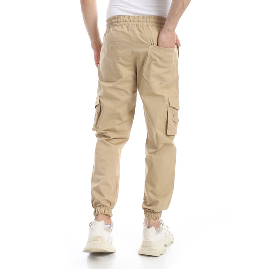 بنطلون رجالي جبردين بيج- بنطلون مريح رجالي بيج جبردين -Men's gabardine baggy style with side pockets