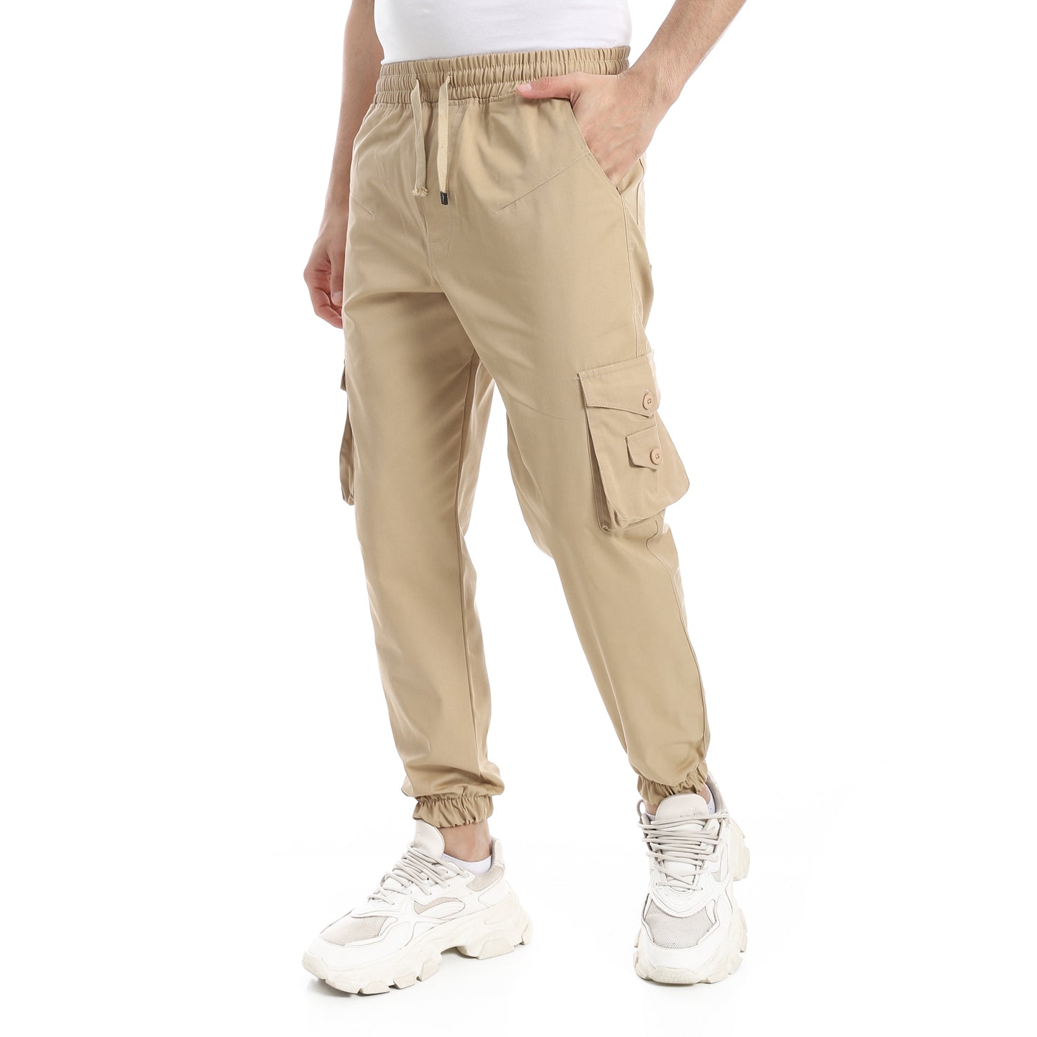 بنطلون رجالي جبردين بيج- بنطلون مريح رجالي بيج جبردين -Men's gabardine baggy style with side pockets