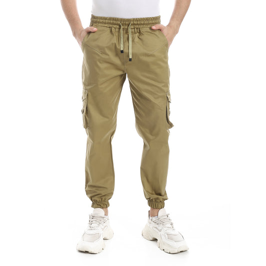 بنطلون رجالي جبردين زيتي- بنطلون مريح رجالي زيتي جبردين -Men's gabardine baggy style with side pockets