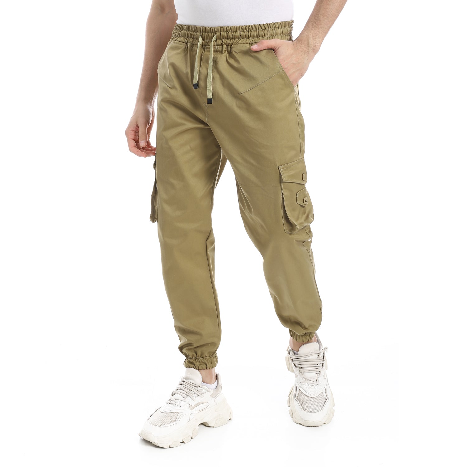 بنطلون رجالي جبردين زيتي- بنطلون مريح رجالي زيتي جبردين -Men's gabardine baggy style with side pockets