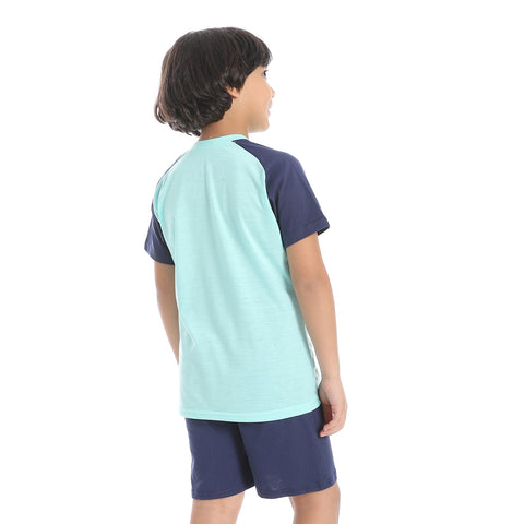 Boy's cotton set with T-Shirt and Shorts - طقم اولادي قطن بتيشيرت وشورت 