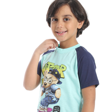 Boy's cotton set with T-Shirt and Shorts - طقم اولادي قطن بتيشيرت وشورت 