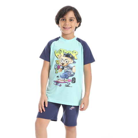 Boy's cotton set with T-Shirt and Shorts - طقم اولادي قطن بتيشيرت وشورت 