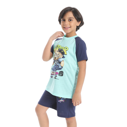 Boy's cotton set with T-Shirt and Shorts - طقم اولادي قطن بتيشيرت وشورت 