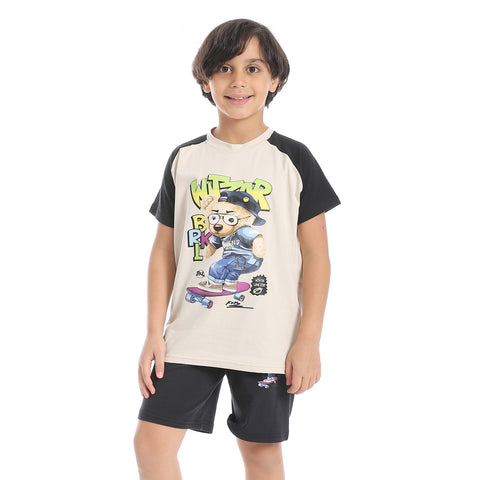Boy's cotton set with T-Shirt and Shorts - طقم اولادي قطن بتيشيرت وشورت 