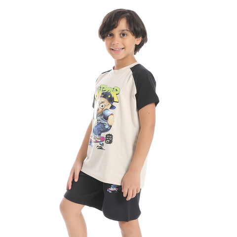 Boy's cotton set with T-Shirt and Shorts - طقم اولادي قطن بتيشيرت وشورت 