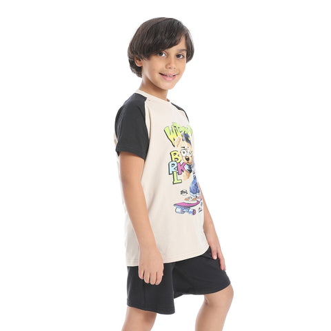 Boy's cotton set with T-Shirt and Shorts - طقم اولادي قطن بتيشيرت وشورت 