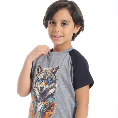 Boy's cotton set with T-Shirt and Shorts - طقم اولادي قطن بتيشيرت وشورت 