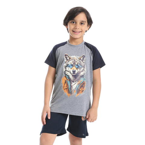 Boy's cotton set with T-Shirt and Shorts - طقم اولادي قطن بتيشيرت وشورت 