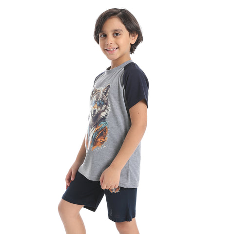 Boy's cotton set with T-Shirt and Shorts - طقم اولادي قطن بتيشيرت وشورت 