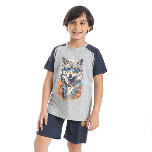 Boy's cotton set with T-Shirt and Shorts - طقم اولادي قطن بتيشيرت وشورت 