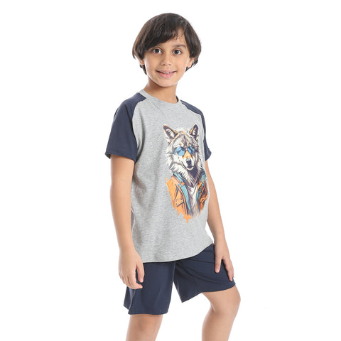 Boy's cotton set with T-Shirt and Shorts - طقم اولادي قطن بتيشيرت وشورت 
