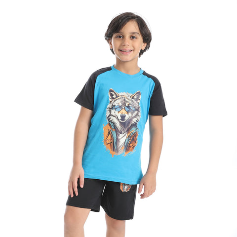 Boy's cotton set with T-Shirt and Shorts - طقم قطن اولادي بتيشيرت وشورت 
