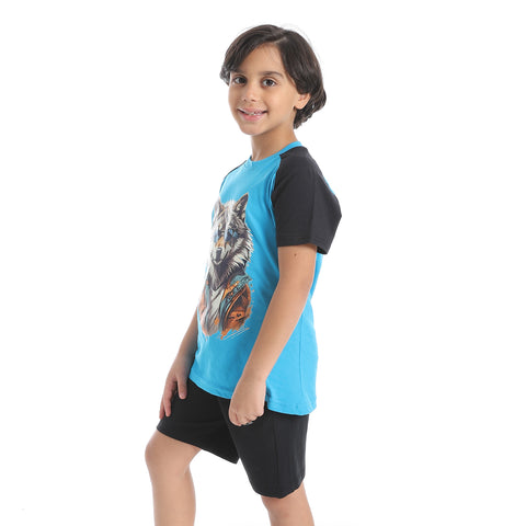 Boy's cotton set with T-Shirt and Shorts - طقم قطن اولادي بتيشيرت وشورت 