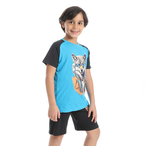 Boy's cotton set with T-Shirt and Shorts - طقم قطن اولادي بتيشيرت وشورت 
