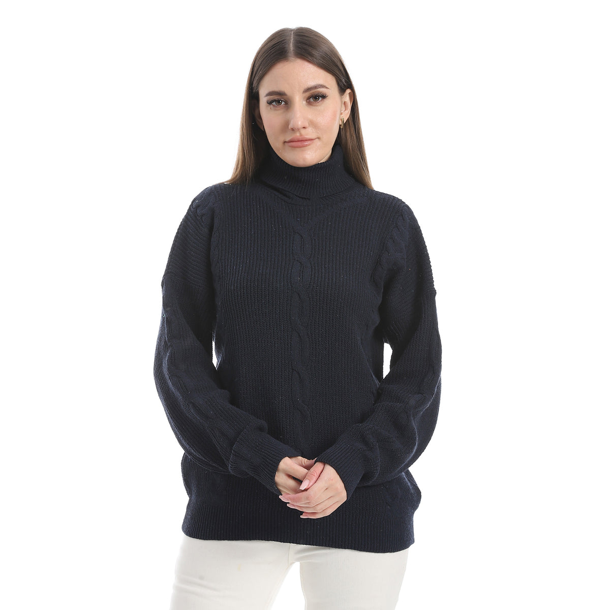 women wool plain pullover with High neck and multidesign