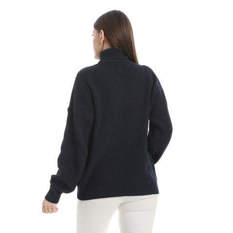 women wool plain pullover with High neck and multidesign