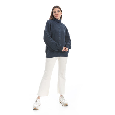 women wool plain pullover with High neck and multidesign