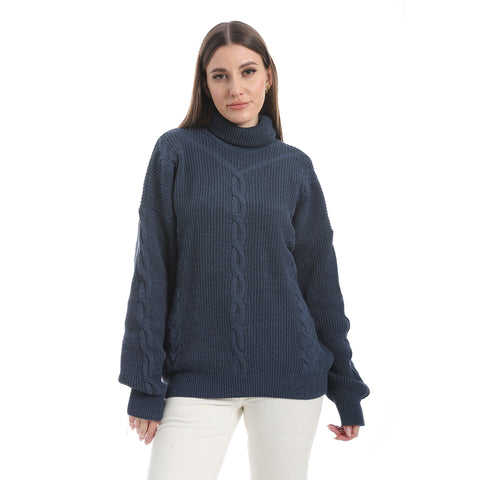women wool plain pullover with High neck and multidesign