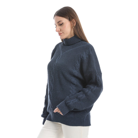 women wool plain pullover with High neck and multidesign