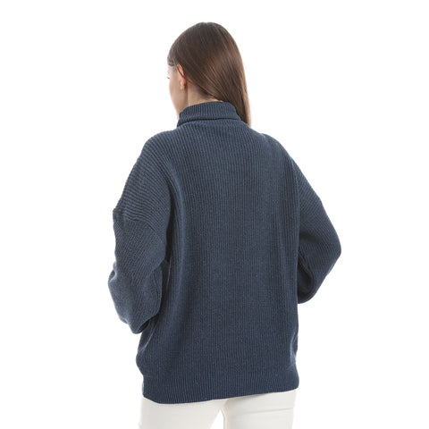 women wool plain pullover with High neck and multidesign