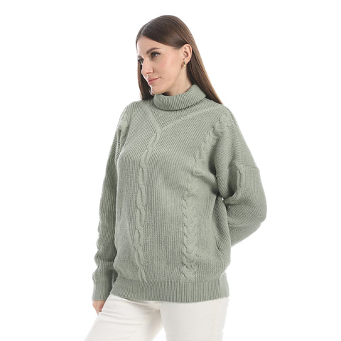 women wool plain pullover with High neck and multidesign